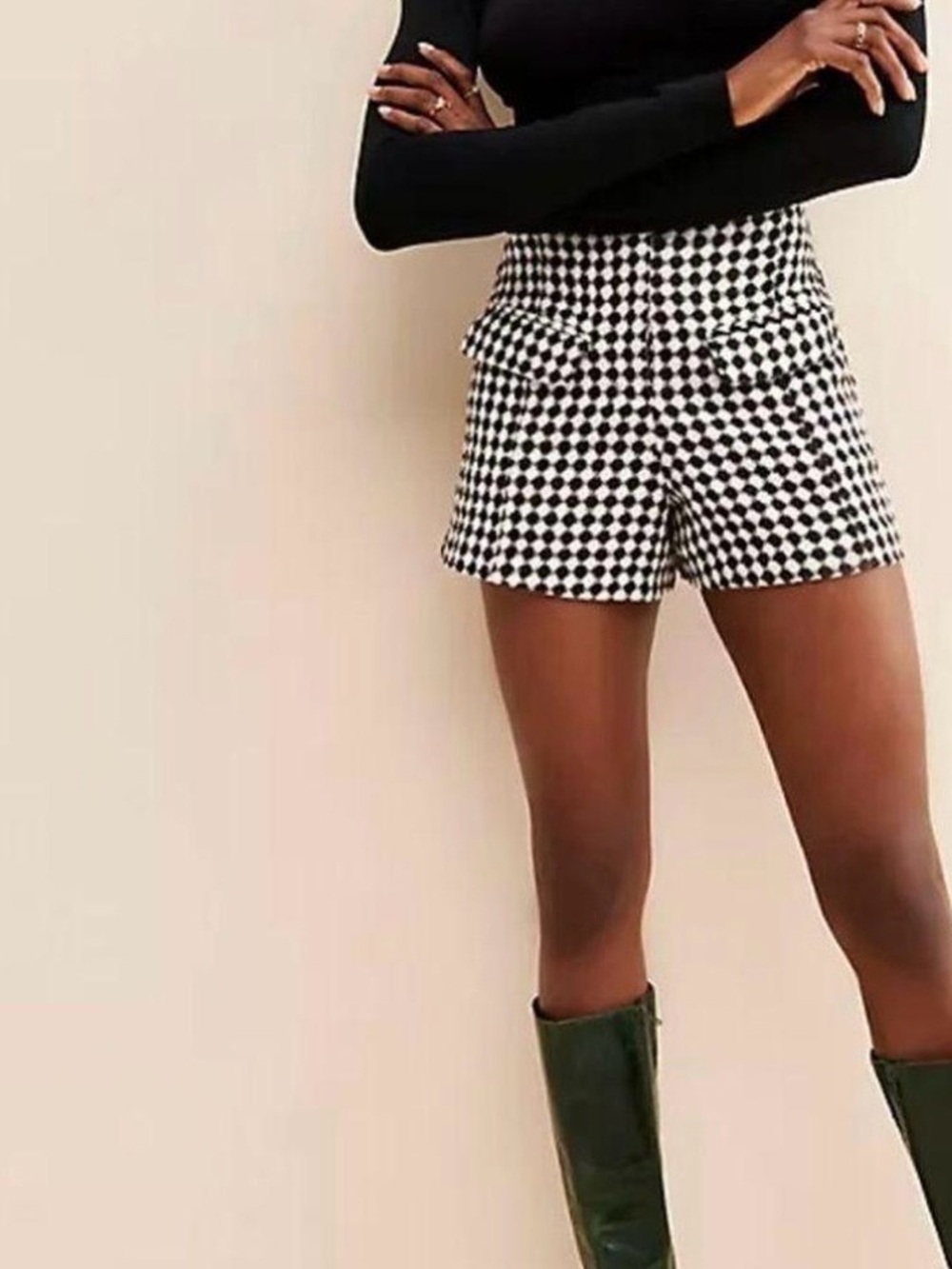 bishop + young Black & White Checkered High-Waist Shorts